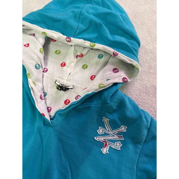 Zoo York Blue Short Sleeve Hoodie with Skull Print Lining - Picture 4 of 7